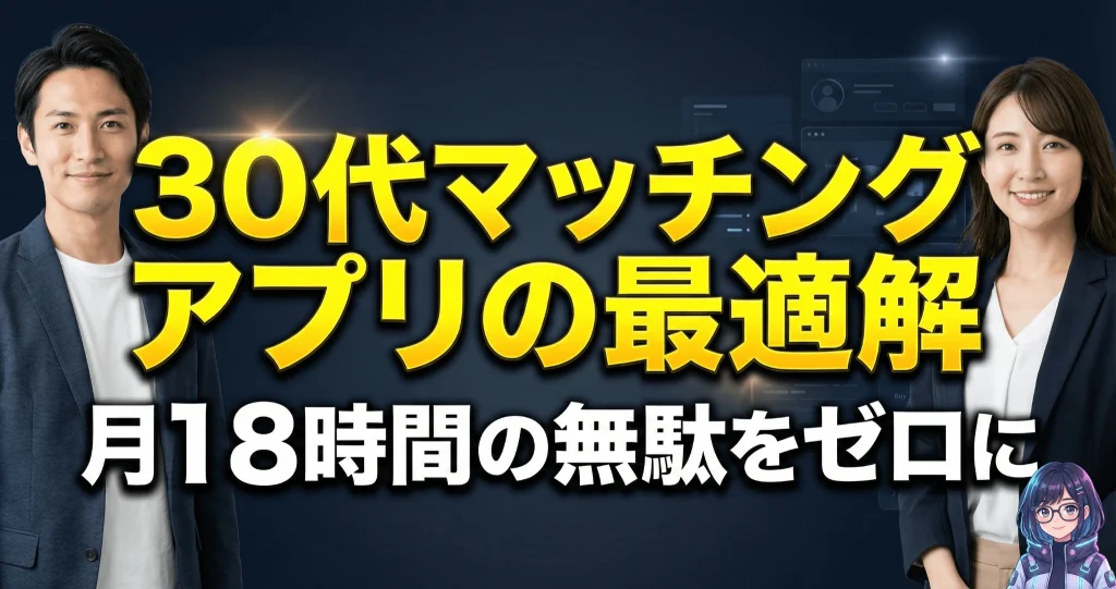 「オトナハック」とは? 15 30代向けマッチングアプリの最適解と、月18時間の無駄をゼロにする効率的な出会いの戦略を提示するアイキャッチ画像。真剣な婚活や恋活に取り組む30代の課題解決と、信頼性の高いアプローチを視覚的に表現しています。