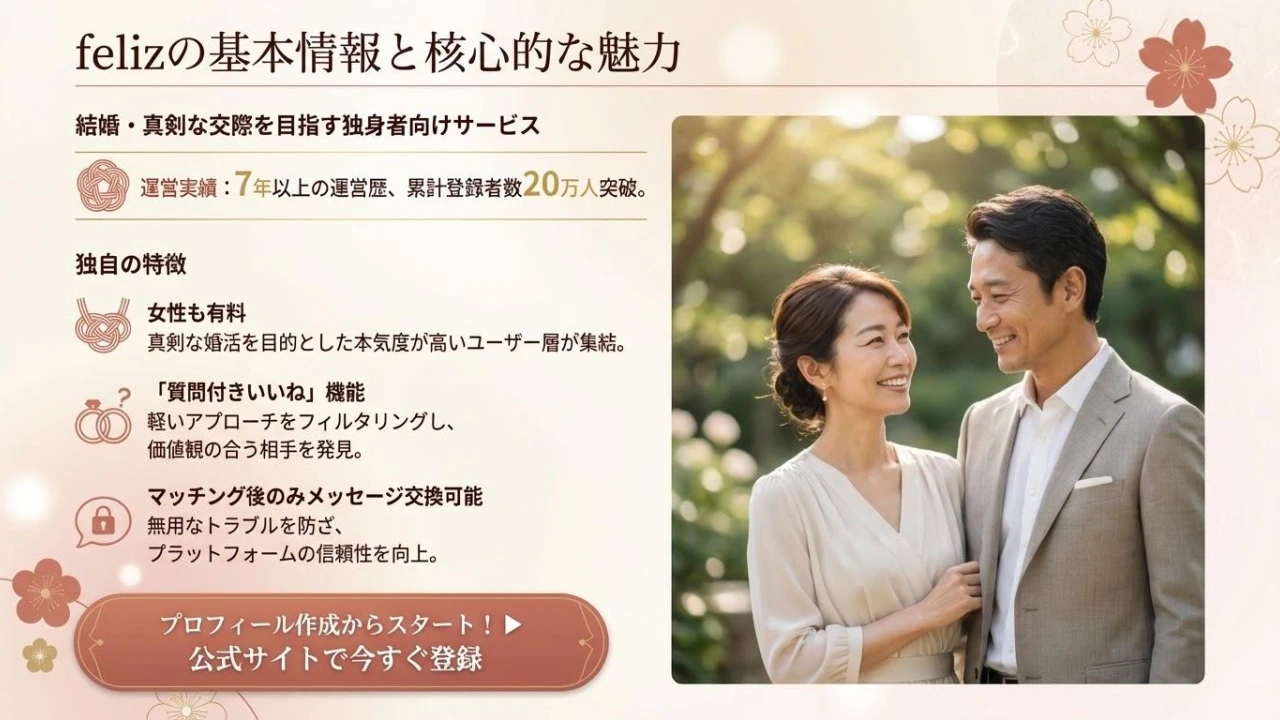 feliz（フェリース）の「いいね」機能の使い方と、積極的なアプローチが優先表示される独自のマッチングアルゴリズムの図解。